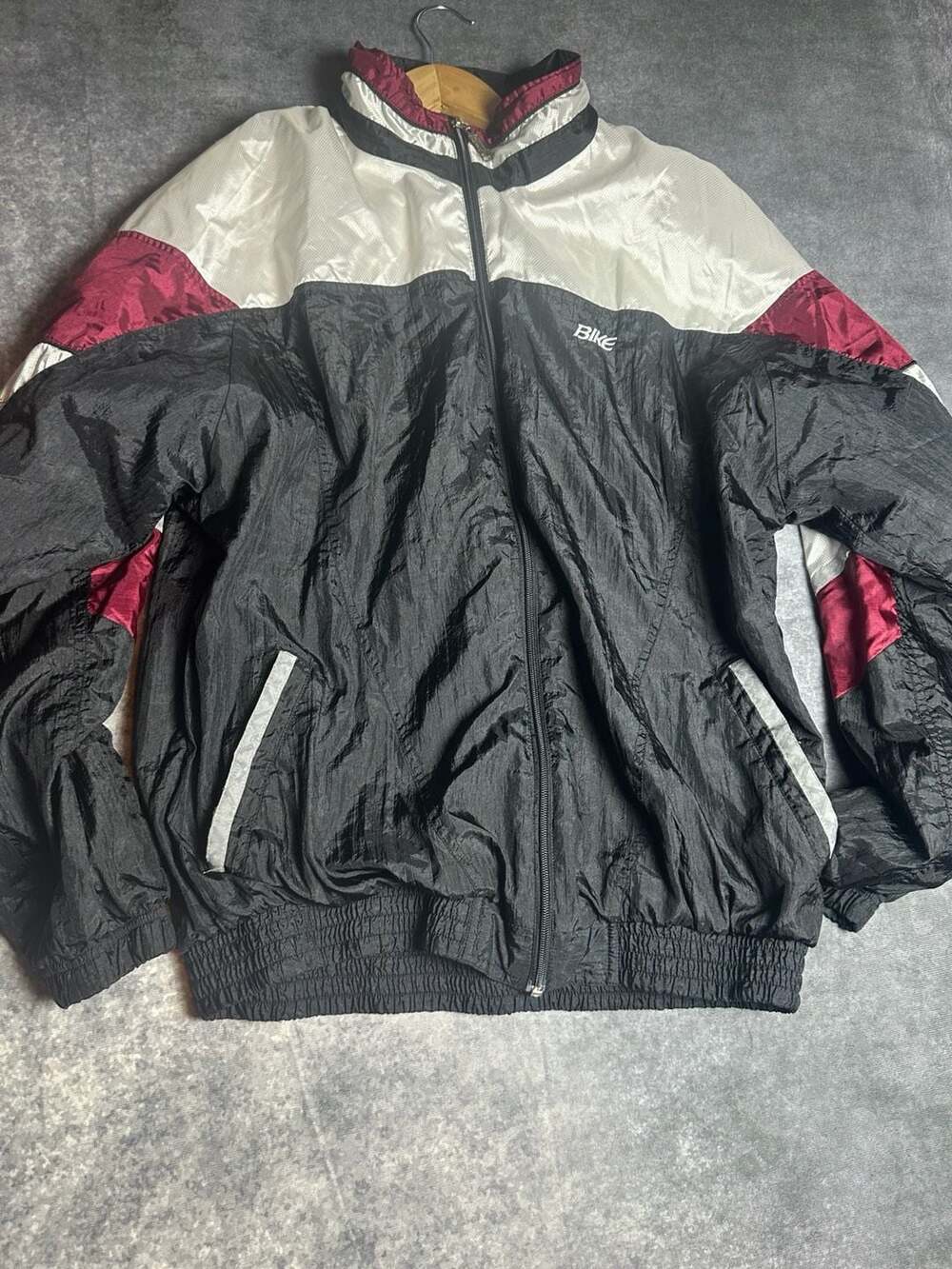 Vintage Bike Athletic Windbreaker Jacket Black White Maroon Mens Size L